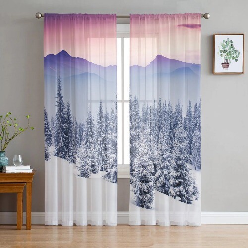 Christmas Snow Christmas Tree Tulle Curtain for Decor Window Voile Tulle Curtain - Bild 11 von 40