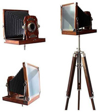 Vintage Style Wooden Camera on Tripod Antique Collectible Floor Home D cor Prop