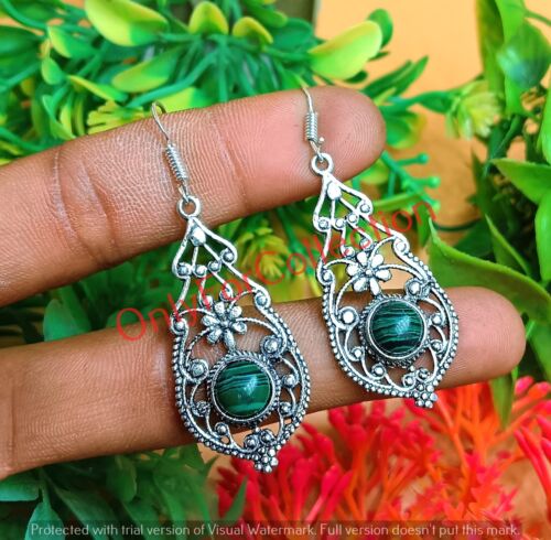Turquoise Gemstone 925 Sterling Silver Plated Earring Handmade jewelry Earring - Picture 12 of 22