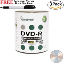 300 SmartBuy DVD-R 16X 4.7GB Silver Inkjet Printable Disc Black Permanent Marker