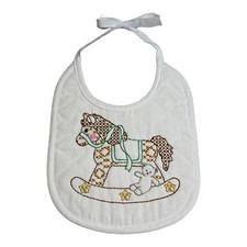 Hand Stitched Rocking Horse Unisex Baby Bib w/ String Tie NEW