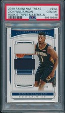 2019 National Treasures Zion Williamson #ZWL Rookie Triple Materials PSA 10 /99