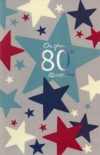 Happy 80TH BIRTHDAY Card FOR 80 YEAR OLD, Shiny Stars by Premium Greetings   