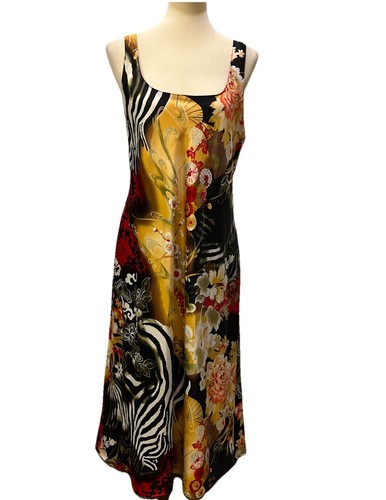 N by Natori Silky Satin Sexy Zebra Flower Slip Dress Gown Large Red/Gold READ! - Picture 2 of 11