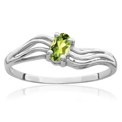 14 Karat massiver ovaler Peridot Ring Weißgold