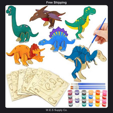 dinosaur craft kit for kids ages 4-8 wooden puzzles paint brushes