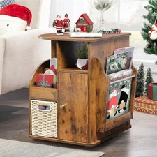 Rotating End Table with Storage, Rotating Side Table Living Room, Side Table ...