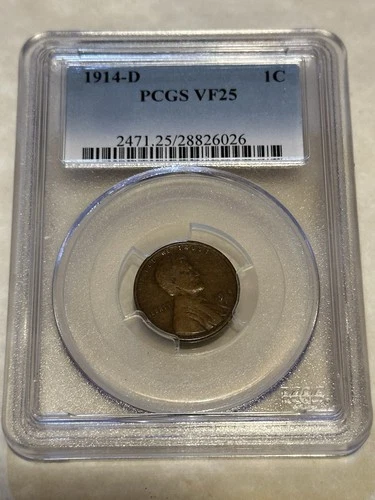 1914-D PCGS VF25 1C Lincoln Cent Wheat Ears Penny very nice coin for grade #6026
