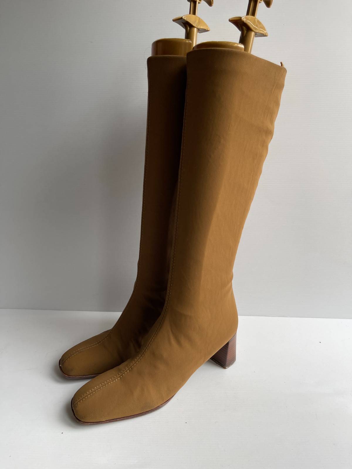 Mascaro Tostado Alto Calcetín Botas EU 37 UK 4 Elástico Hasta la Rodilla Ajustado Puntera Cuadrada Medio