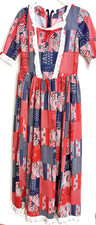 Vintage Women's Long Patriotic Print Maxi Dress Theater Costume Bust 32" USA