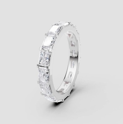 Thanks Giving! Eternity Wedding Band Radiant Lab Grown Diamond 14K White Gold
