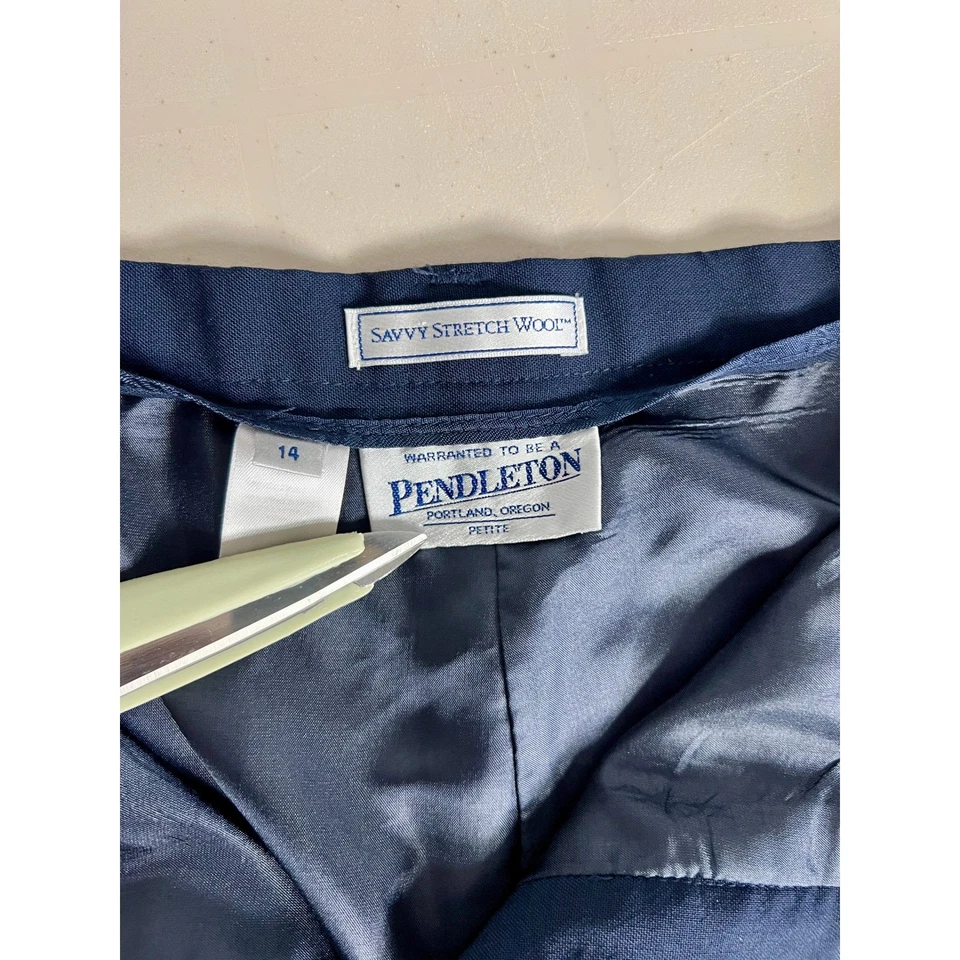 Pantalón Pendleton Savvy de lana elástica azul marino para mujer talla 14 pequeño pierna ancha Foto 2 de 4