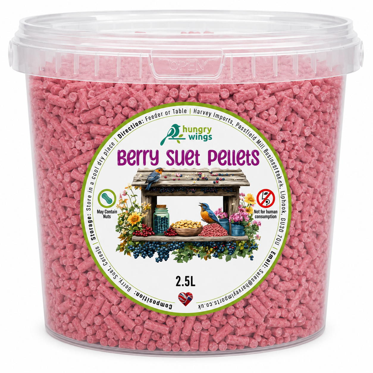 Hungry Wings Berry Suet Pellets Bird Food 2.5L Tub | Premium Garden Treats