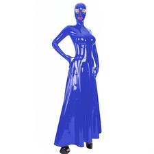 Ladies Sexy Hooded Long Dress Wetlook PVC Leather Full Sleeve A-line Maxi Dress 
