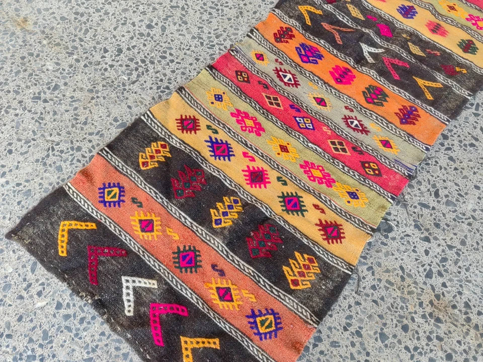 2.4x8.6 ft ANTIQUE RUNNER RUG WOOL HAND-KNOTTED vintage handmade turkish runner - Image 2 of 4