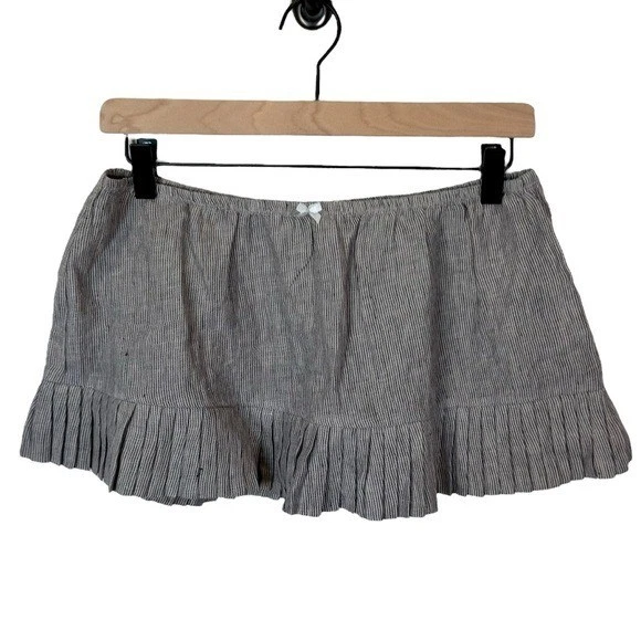 Mini-saia plissada My Mum Made It tamanho S 100% linho listra cinza micro mini - Imagem 2 de 4