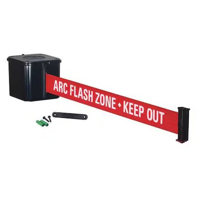 Retracta-Belt Wm412sb15-Arc-Re Retractable Belt Barrier, Black, Red/White