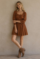 Madewell RustCotton Corduroy Mini Dress Eyelet Embroidered Coquette Boho Prairie