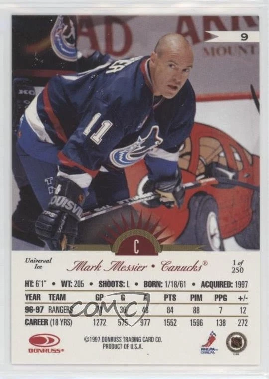 1997-98 Leaf International Stars Universal Ice /250 Mark Messier #9 HOF - Image 2 of 2