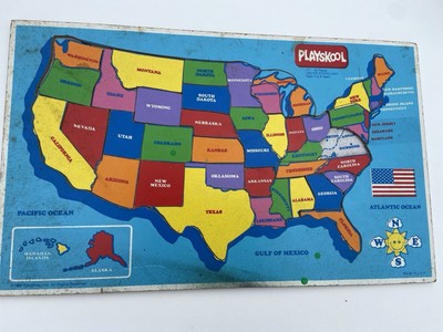 Vintage Playskool 1986 Map of the United Statws Puzzle #371 Missing VA & West Va