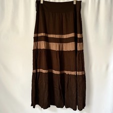 Vtg Y2K Brown Tan Tiered Skirt Maxi 90s Fairy Boho Heavy Earthy Soft 34 Neutral