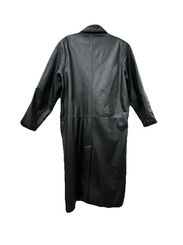LEATHER G-III Sz Large Mens Black Leather Long Trench Coat Beautiful Condition - Afbeelding 3 van 4