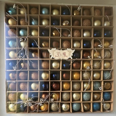 Valery Madelyn Christmas Ornaments 100 Round Balls 30mm Blue Gold Glitter Set