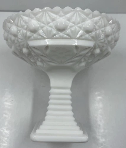Vintage Milk Glass Button and Daisy Pattern Compote Whitney? Pedestal Candy dish