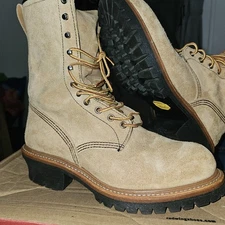 SUPER RARE! RED WING TAN BULLHIDE ROUGH OUT LEATHER LOGGER BOOTS SZ 9 D 9211 