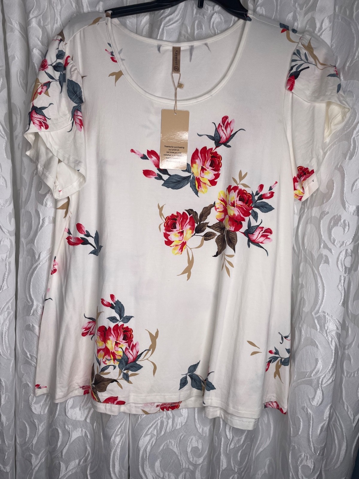Anymeet womens top plus size 2X NWT ivory color and floral