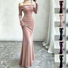 Women's For Velvet Evening Party Dress Off Shoulder Bodycon Long Skirt M-2XL