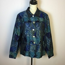 NWT Coldwater Creek Blazer Jacket Size L Womens Blue Patchwork Button Up Lined