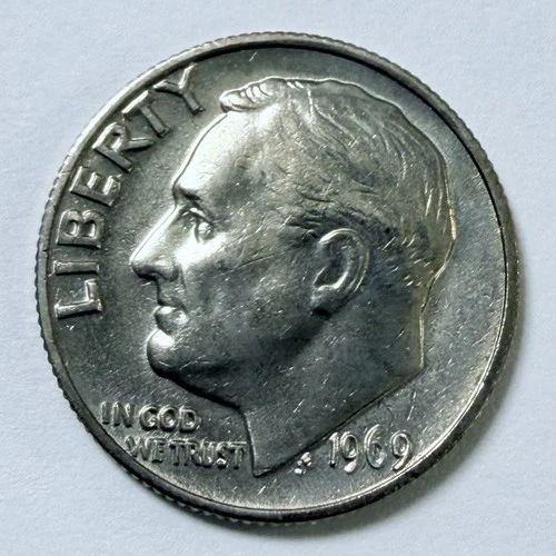 1969 Roosevelt Dime 10c Coin AU About Uncirculated Condition #5931