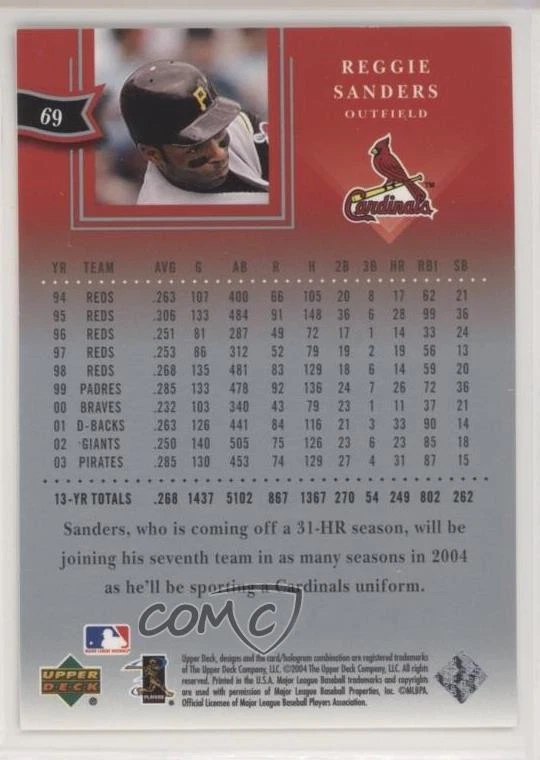 2004 Upper Deck Diamond Collection All-Star Lineup Silver Honors Reggie Sanders - Image 2 of 2