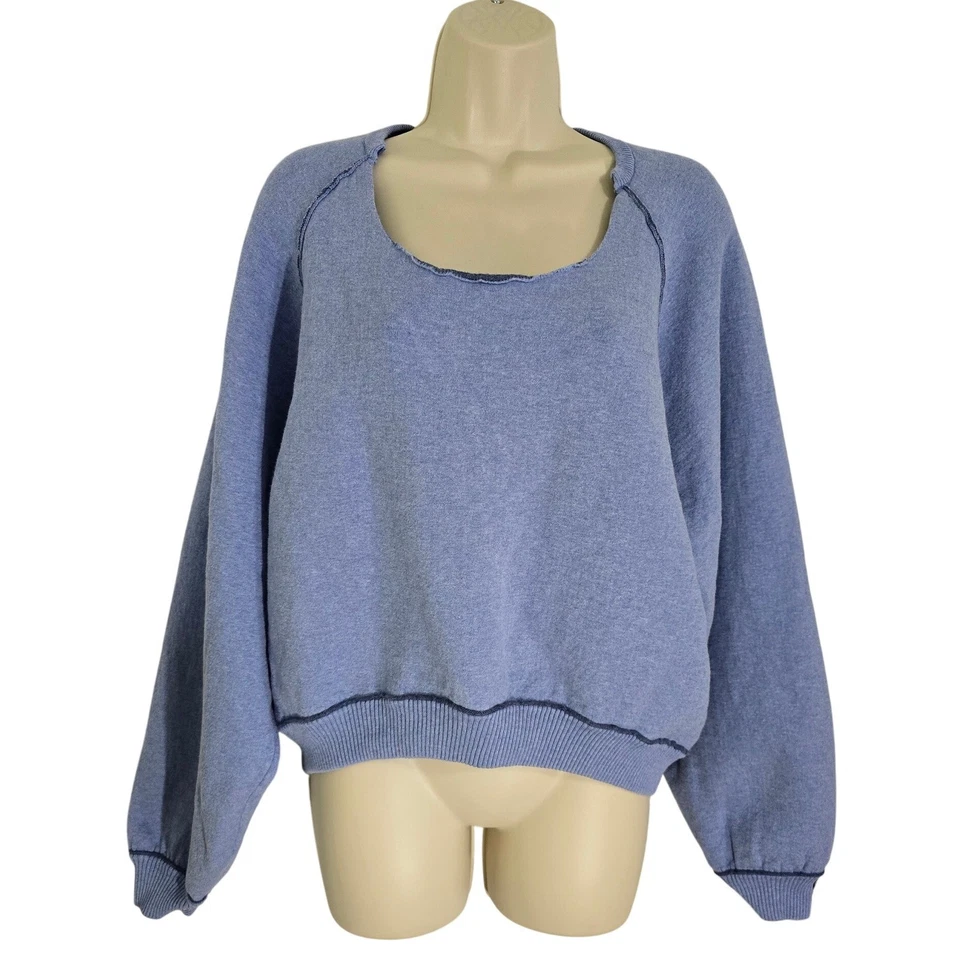 Sudadera Pullover We The Free People Dobladillo Crudo Calce Relajado Azul Lagenlook Boho Foto 2 de 4