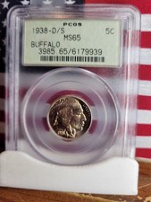 1938-D/S Buffalo Nickel  ""PCGS  MS65  Gen. 3.0 Holder""  Overlapping Mintmarks