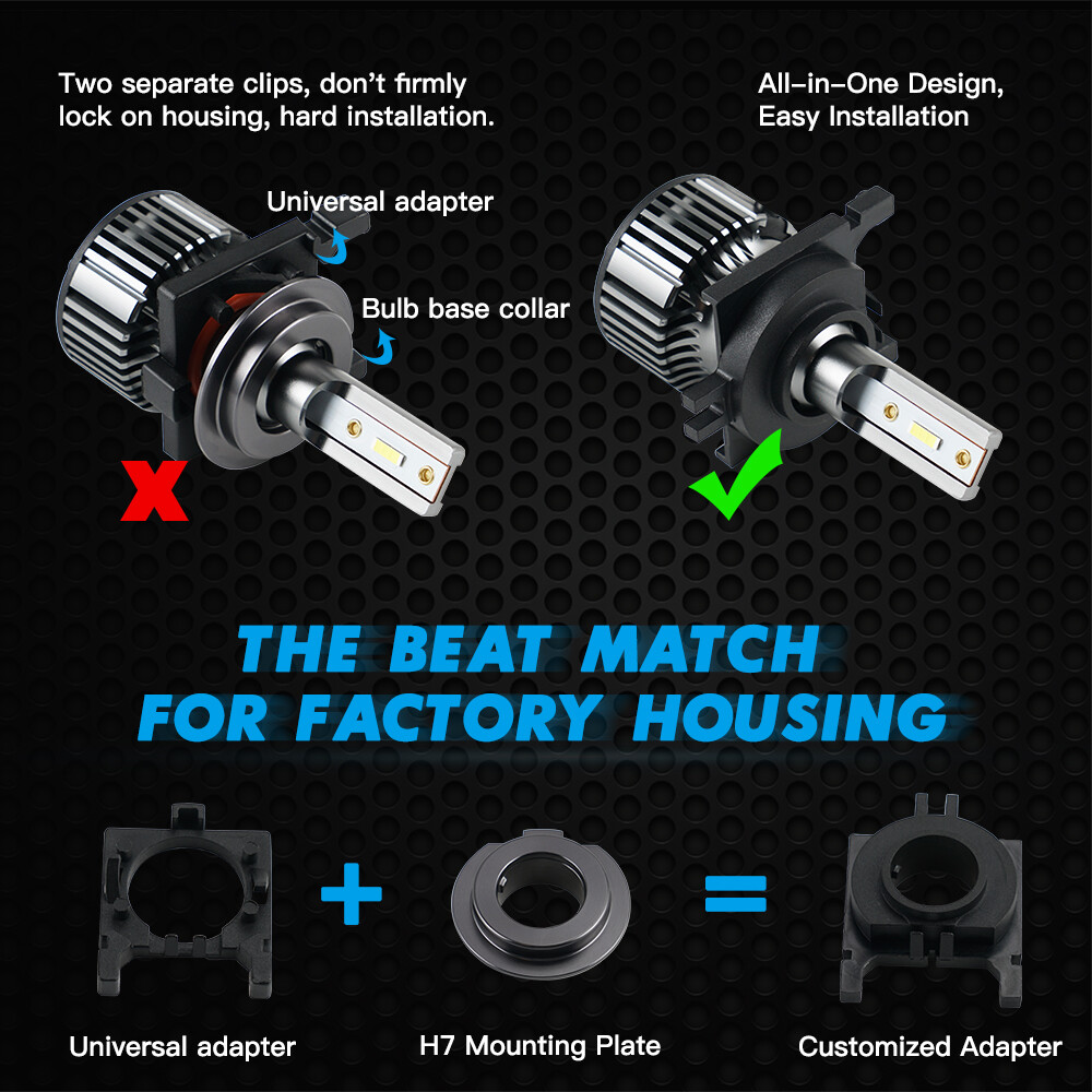 2x H7 LED Headlight Bulbs Low Beam + Adapters For Ford Mondeo MK4 Focus