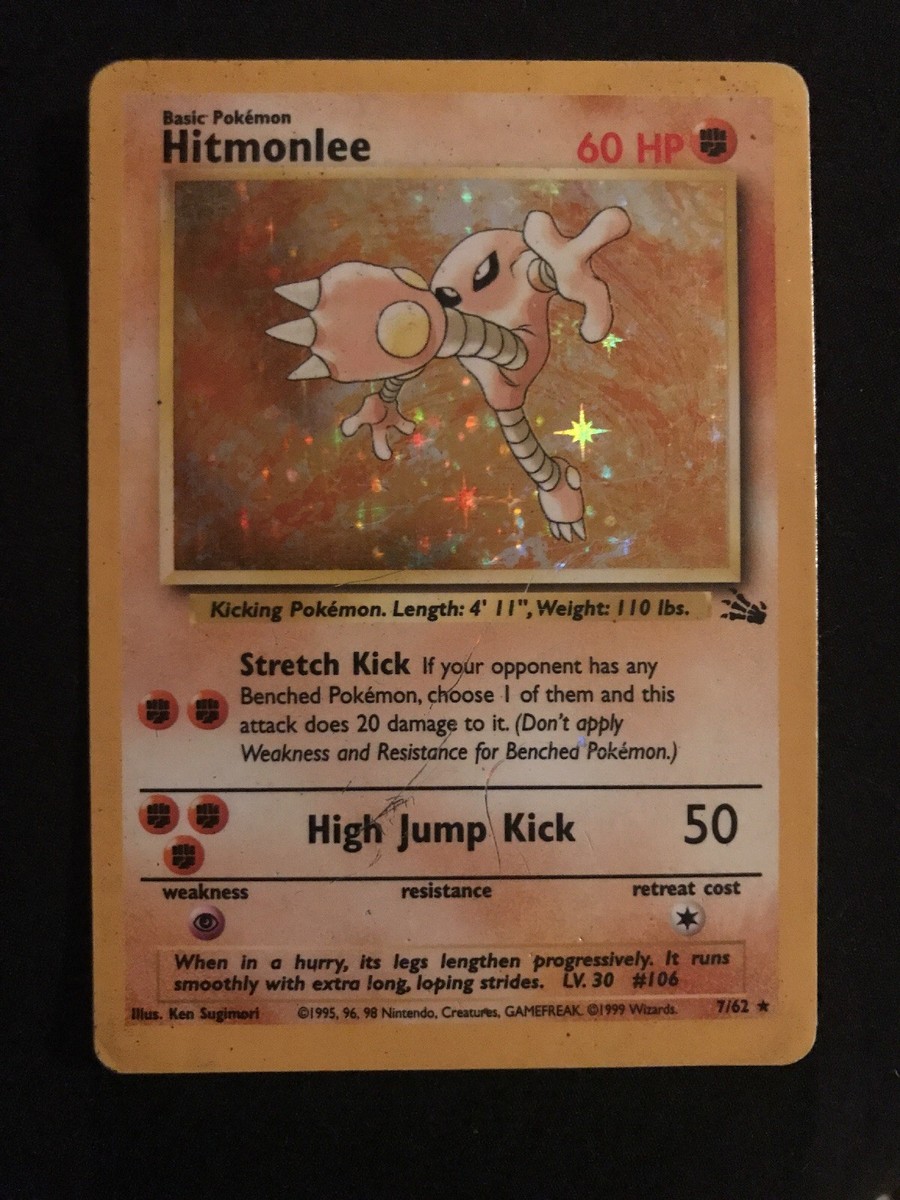 hitmonlee holographic card Orange Ink Smear is a repeated error, one of the many from Fossil Set! This has been one of my all time favorite errors and because of that I am able variation to centering Hitmonlee - 011/034 - Classic