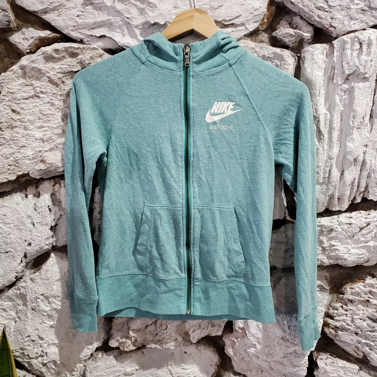 Nike Sportswear Full Zip Jersey Sweater Blue Hoodie Long Sleeve Girls M 8 10
