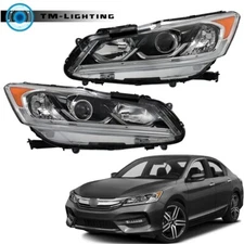 For Honda Accord Sedan 2016-2017 Headlights Halogen W/DRL Black Left&Right Side