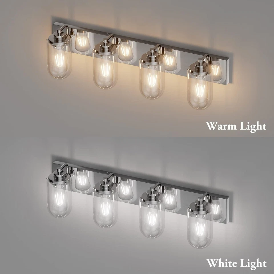 Ralbay Farmhouse Bathroom Vanity Light Fixtures 4 Light Chrome Clear Glass - Image 2 of 4