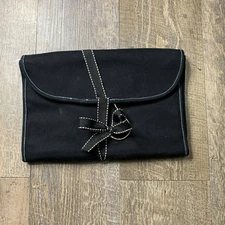 Thirty One Hang Up Travel Beauty Bag Organizer Black Polka Dots Tie Ribbon