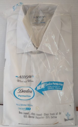 Arrow Sanforized Mens Dress Shirt Tapered White vtg 60s NOS 15 35 NEW