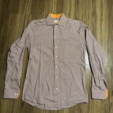 ETON Mens Slim Shirt Size 41 16 Orange Plaid Button Up Collared Long Sleeve
