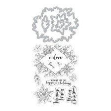 Hero Arts Stamp Cut "DECORATIVE POINSETTIA" Clear Stamps With Dies Bundle
