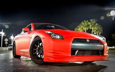 Cars red matte nissan gt Desk Mat Stitched