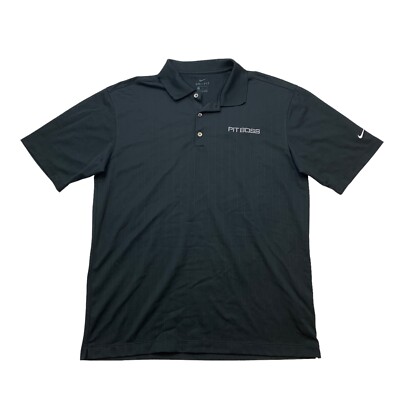 Nike Pit Boss Polo Shirt Mens L Large Black Short Sleeve Dri Fit