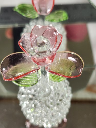 Vintage Glass Rose Figurine With Mirrored Stand 3.5" - Picture 3 of 9