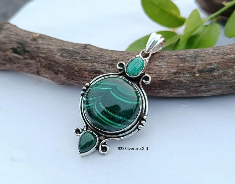 Кулон из стерлингового серебра 925 пробы с малахитом пентан ручной работы юбилейный кулон SD70 - Изображение 4 из 4