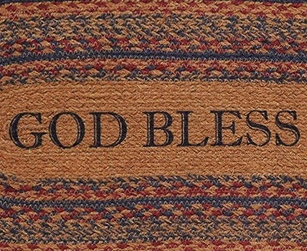 Corredor de mesa de yute trenzado ecológico God Bless America de 3' azul y rojo Arlington Foto 3 de 3